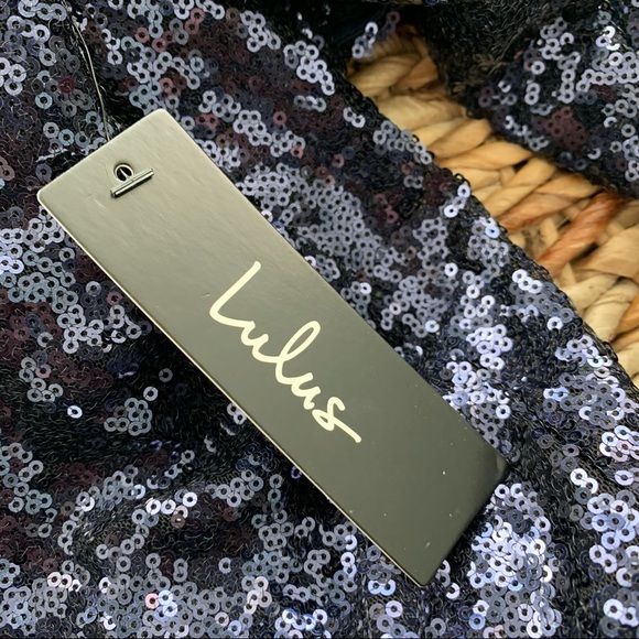 Lulu’s Navy Sequin Split Sleeve Dress - Picture 12 of 15